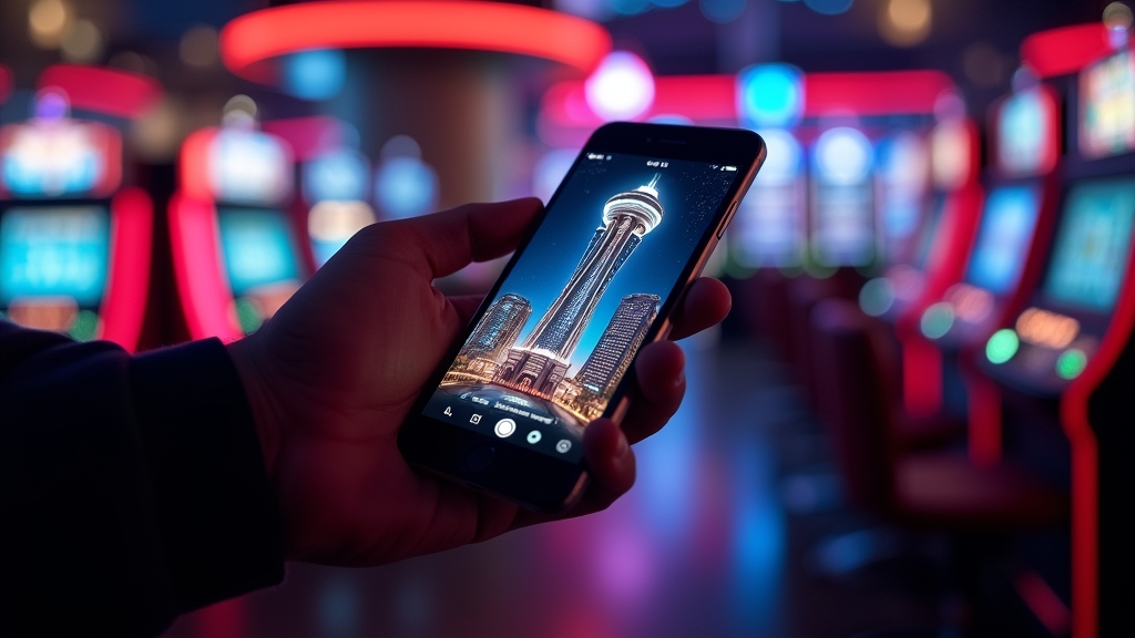 A smartphone showing Tower Rush in a dark casino-style setting